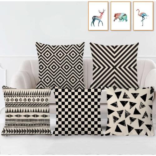 Geometric Series Cushion Cover Black and White Pattern Linen Pillow Cover Bedroom Sofa Cushion Cover Home Decor