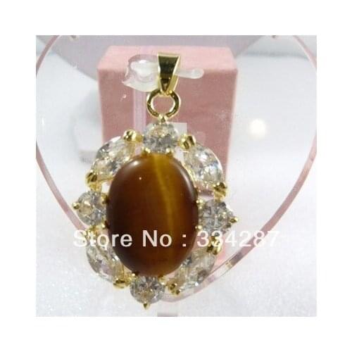 Noblest natural tiger eye stone 18KGP pendant free shipping