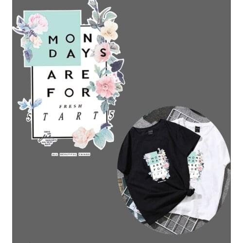 New Design Letter Patches Print On T-shirt Heat Transfer Accessory Flower Applique Thermal Sticker On Clothes Washable Patches