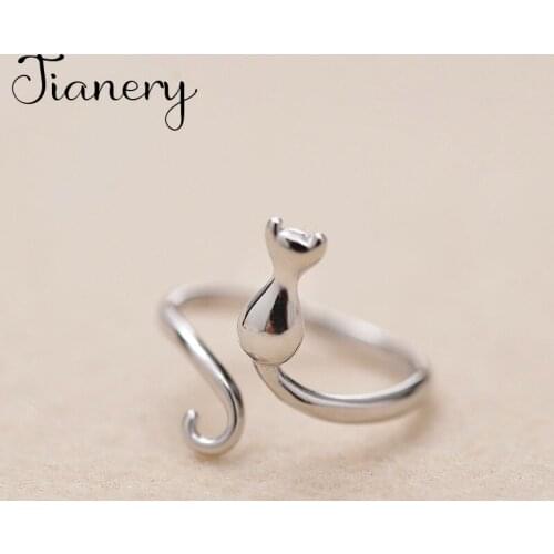 Charming Open Moon Cat Ring for Women Vintage Boho Party Rings Gothic Punk Jewelry Gifts for Girls 2021