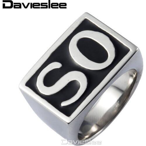 Rock N' Roll Punk Black Silver Color Carved Letter "SO" Mens Boys 316L Stainless Steel Signet Ring Wholesale Jewelry LHR183