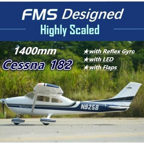 FMS RC Airplane Sky Trainer Cessna 182 1400mm 1.4m 5CH with Flaps LED Reflex Gyro Blue PNP Model Plane Aircraft Avion Beginner
