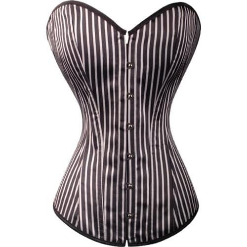 Sexy Women Corset Bustier Striped Halloween Costume Lace Up Lingerie Overbust Top
