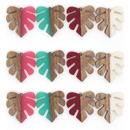 2pcs Retro Maple Leaves Half Wood Resin Earring Charms Creative Splice Leaf Small Earrings Necklace Wooden Pendant Jewelry Make