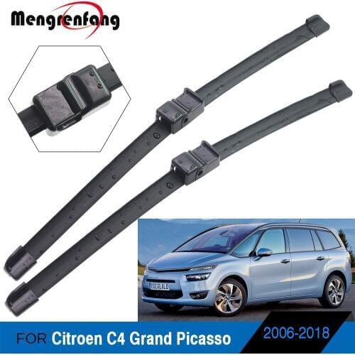 For Citroen C4 Grand Picasso Car Front Windscreen Wiper Blades Soft Rubber Wiper Side Pin & Push Button & Bayonet Arms 2006-2018