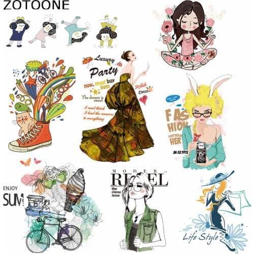ZOTOONE Flower Beautiful Girl Fashion Iron on Patches for Clothing Washable Clothing Deco Diy Accessory Heat Transfer Badges C