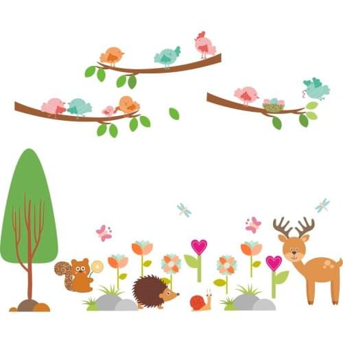 Branch bird, cute animal Decoration wall stickers for children bedroom Home Decor murals Nursery Room Decals Cartoon Art poster
