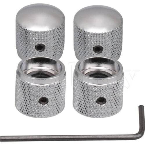 Yibuy 4x Dome Bronze Guitar Knob Screw Style split-shaft Chrome