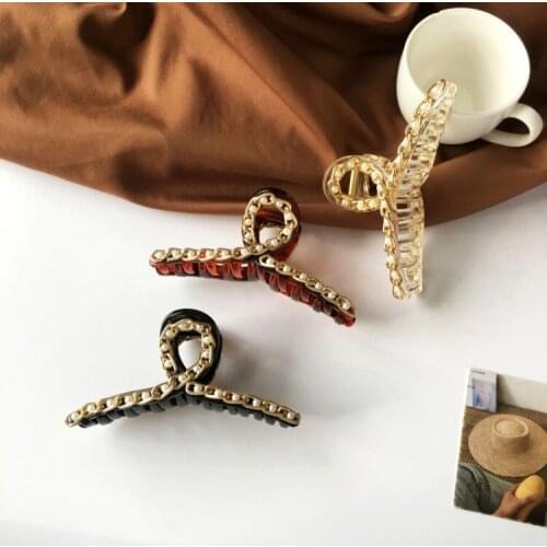 Girls Chain Simulated-pearls Big Korean Hair Clips Hair Claws Woman Accesories
