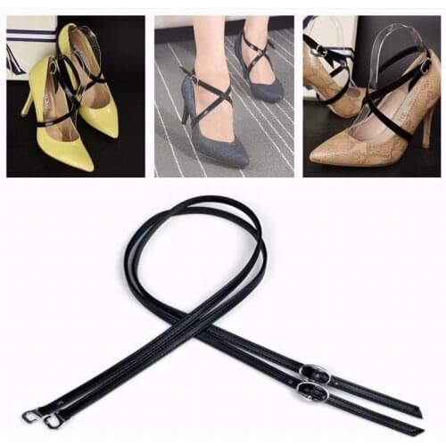 1 Pair Black Trendy DIY Flexible Detachable PU Leather Anti-Loose Shoe Straps Shoelace Accessories Women High Heels Gilrs