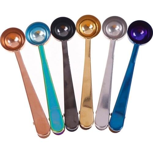 1Pcs Stainless Steel Coffee Spoon With Sealing Clip Ice Cream Spoon Tea Spoon Milk Powder Spoon Kitchen Accessories Wholesale