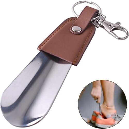 1 Pcs Portable Shoehorn Metal Durable With Stainless Steel Faux Leather Portable Fashion New Shoe Horns With Key Ring