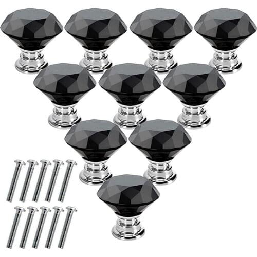 10 Pcs Crystal Glass Cabinet Knobs Diamond Shape Drawer Kitchen Cabinets Dresser Cupboard Wardrobe Pulls Handles 30mm