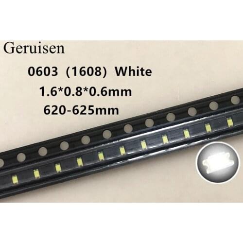 100PCS/lot Small white lamp beads 0603 SMD LED 0603 white Light-emitting diodes Free Shipping 1.6*0.8*0.4MM 6000-6500K 3.0-3.6V