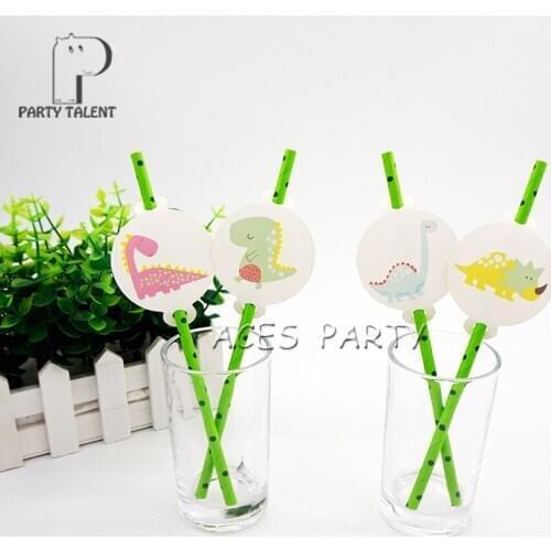 12 Piece Disposable Paper Straws Party Supplies Dinosaur Theme Decoration Biodegradable Tube Eco Friendly