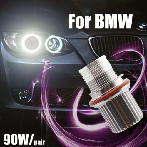2PCS halo ring white 90W LED Angel Eyes Marker Lights Bulbs For BMW E87 E39 M5 E60 E61 E63 E64 M6 E65 E66 E83 X3 E53 X5 00-08