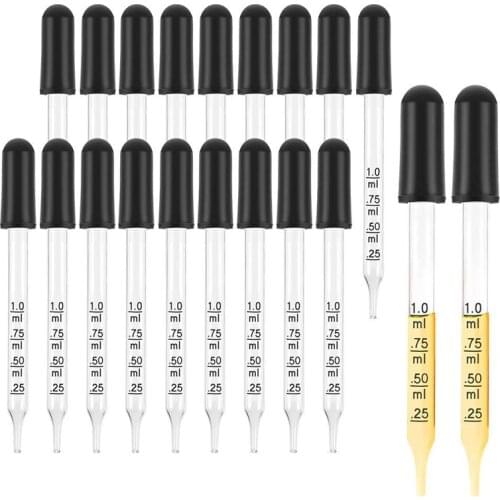 20 PCS Eye Dropper for Essential Oils 1 ML Pipettes Dropper with Black Rubber Head Medicine Dropping Pipettes