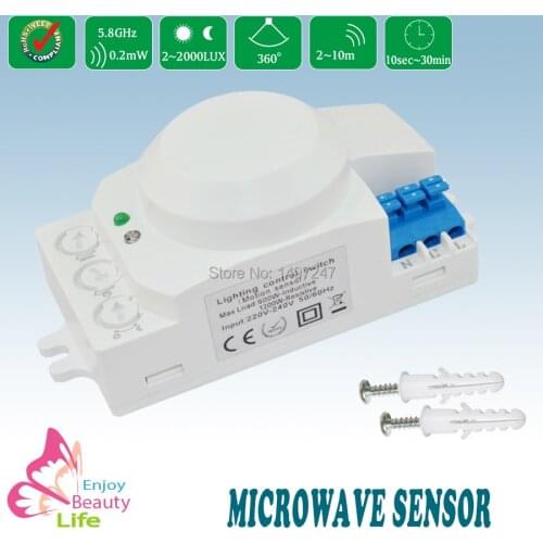 360 Degree 220V/AC-240V/AC Microwave Sensor Light Switch Auto Induction Microwave Motion Sensor Detector TMW-T73L