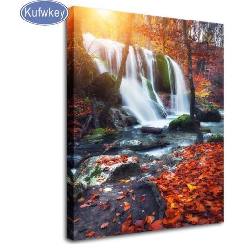 5d diy Puzzle diamond mosaic Autumn Forest Waterfall Full square children gift mosaic pattern of rhinestones natural scenery art