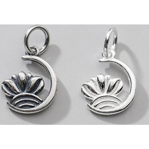 925 Sterling Silver Vintage Lotus Boat Design Circle Charms Handmade Necklace S925 Silver Pendants DIY Jewelry Accessories
