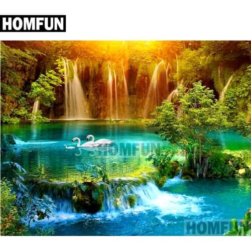 HOMFUN Full Square/Round Drill 5D DIY Diamond Painting "Waterfall Scenic" Embroidery Cross Stitch 5D Home Decor Gift A01812