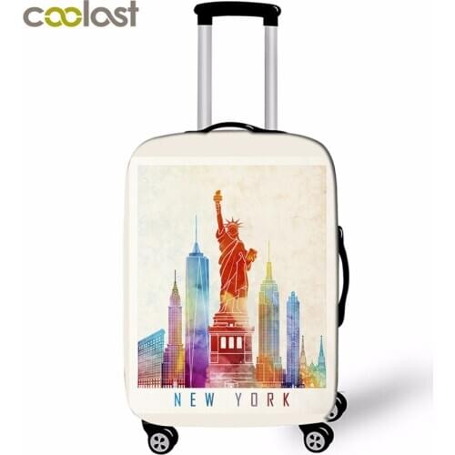 Famous Building Pattern Travel Suitcase Covers 18''-32''Women High Elastic Luggage Protective Covers Dust Proof And Easy Washing