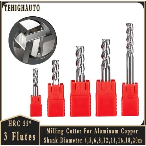 HRC55 Aluminium Copper 3 Flute Milling Cutter Alloy Tungsten Steel CNC Milling Maching Endmills Wood 3 Blade Tool Milling Cutter
