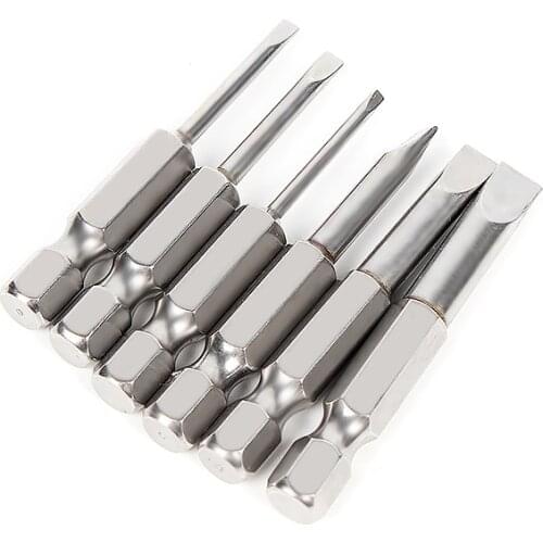 HOEN 6Pcs/Set 50mm 2.0-6.0mm Flat Head Slotted Tip Screwdrivers Bits