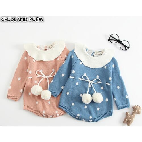 Baby Knitted Clothes Newborn Baby Girls Romper Long Sleeve Woolen Pompom Infant Jumpsuit For Girls Boys Overalls Clothes