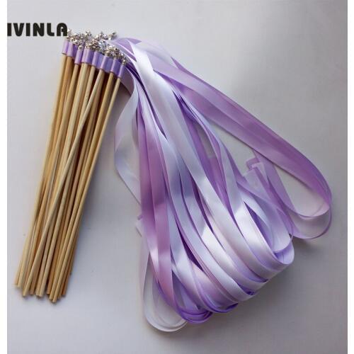 Hot selling 50pcs/lot purple and light purple wedding ribbon wands with sliver bell