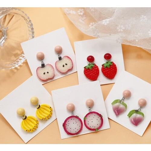 Minar Multiple Cute Simulation Apple Peach Banana Strawberry Earrings for Women Resin Arcylic Fruit Pitaya Drop Earrings Brincos