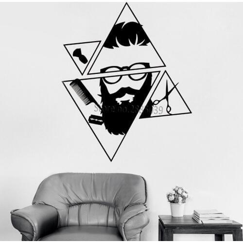 Fashion Shopwindow Trim Beard Sign Decal Vinyl Wall Stickers Barbershop Hairdresser Beard Hipster Salon Stickers Wallpaper LC985