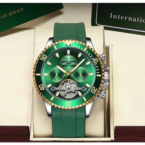 AILANG 2021 Fashion Luxury Sport Mechanical Mens Wrist Watch Skeleton Automatic Waterproof Calendar Week Clock Men Watches 8202