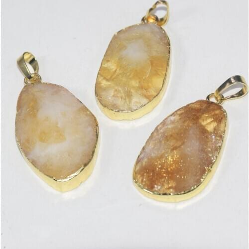 Fashion Jewelry Natural Citrines Geode druzy Stone Irregular pendant 2021 Female Yellow Crystal Quart Gold point pendant Women