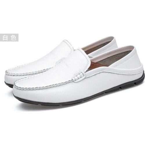 Mens Spring and autumn casual leather shoes round head set foot leather breathable bean Lefu shoes comfortable shoego