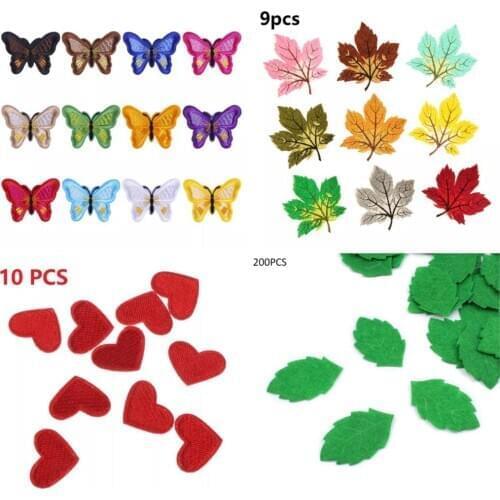 Multiple Love Heart Butterfly Leaves Patches for Clothes DIY Stripes Iron on Appliques Kids Clothing Stickers Embroidery Badge