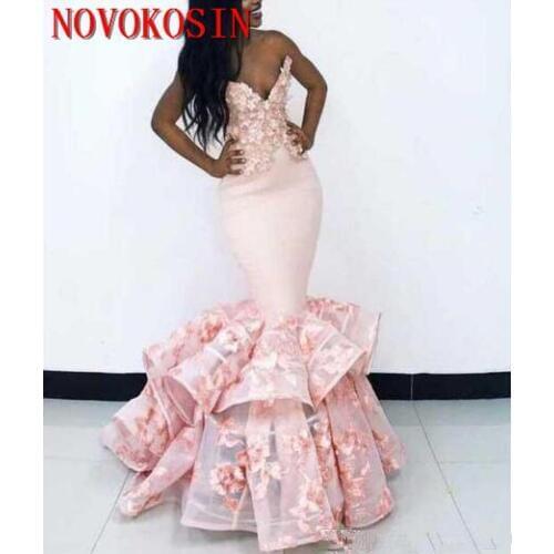 Mermaid 2019 African Evening Dresses Sweetheart Appliqued Lace Satin Prom Dresses Vintage Elegant Formal Party Pageant Gowns