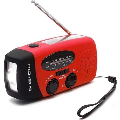 Protable Hand Radio Solar Dynamo Powered Rechargeable Power Bank Weather Radio Built-in FM Speaker Use Emergency LED Flashlight