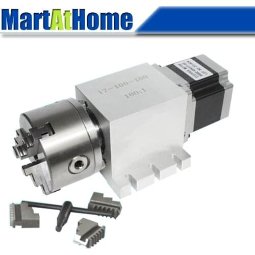 CRA901 CNC Router Rotary Indexer 4th Axis A Axis 100:1 with 100 Chuck, 86 Stepper Motor with Gapless Harmonic Gearbox