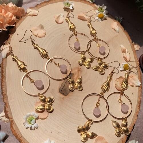 Hand Earrings/Butterfly Earrings/Pink Earrings/Gifts For Her/Victorian Earrings