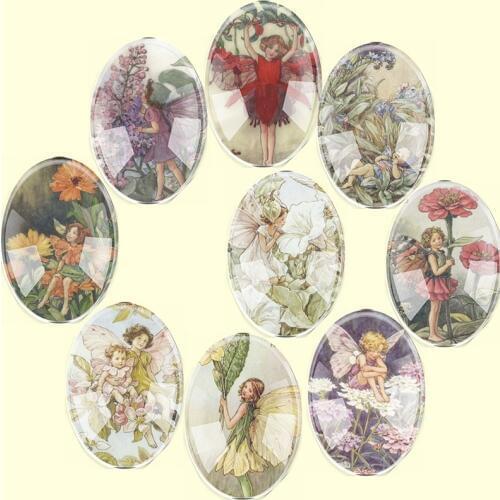 Handmade Glass Mix Size Oval Elf girl Flatback Cameo Cabochon Domed DIY Jewelry Charm Photo Pendant Setting