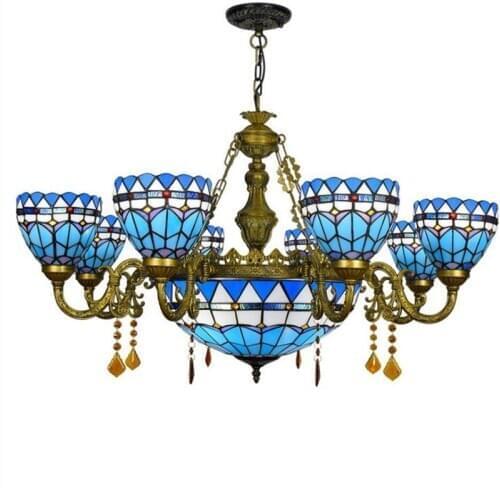 Tiffany Blue Led Suspension European Mediterranean Sea Glass Pendant light for Foyer Apartment Dining Room Glass Light 1221