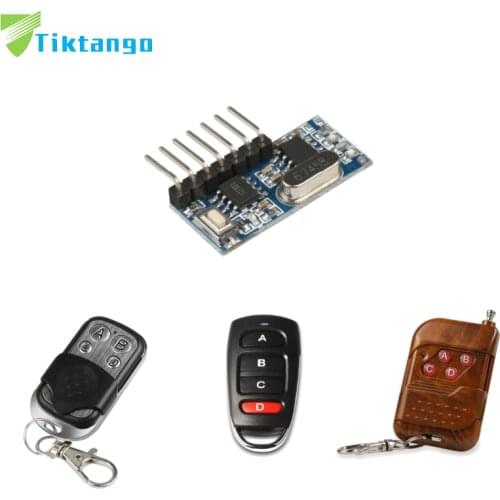 Tiktango RF 433mhz Transmitter 4 Button Remote Control + Receiver Module Fixed EV1527 Decoding 4CH Output With Learning DIY Kit