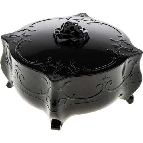 Vintage Loose Face Powder Blusher Container Makeup Puff Organizer Case Jewelry Rings Storage Box - Black