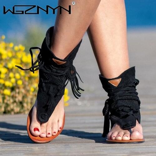 WGZNYN 2021 Summer Shoes Flat Sandals Women Sexy Tassel Lady Rome Sandals Shoes Ankle Flat Flip Flops Shoes Summer For Women