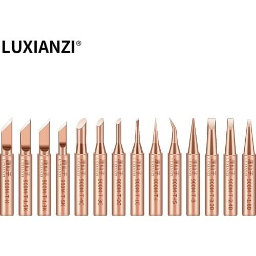LUXIANZI 14pcs 900M-T Copper Soldering Iron Tip Weller Lead-free Solder Tips Welding Head BGA Soldering Tools Kits