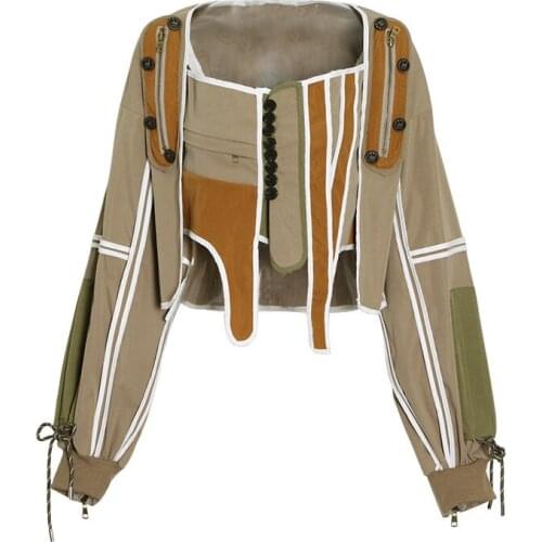 201 new women fashion self-cultivation hit color asymmetrical patchwork single breasted jacket spring and autumn X376