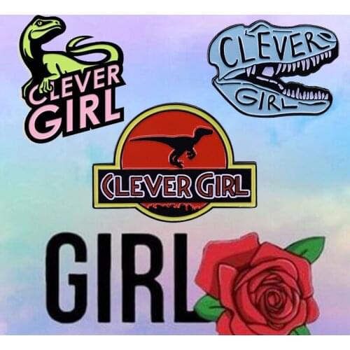 Clever Girl Enamel Brooch cute dinosaur Badge Female Feminist Pins Girl Power Jewelry