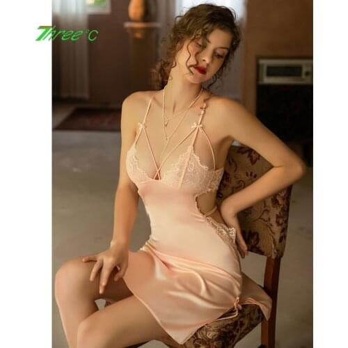 Women Lace Satin Silk Sleepwear Female Nightdress Thong Ladies Homewear Open Bra Hot Erotic lingerie Suit