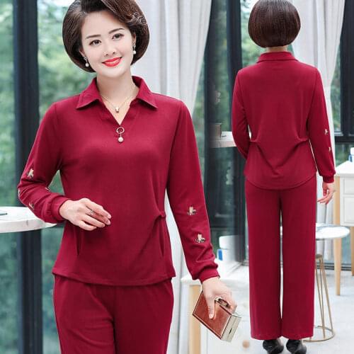 2020 Two Piece Sets Women Long Sleeve Solid Sets Causal Loose Clothes Elegant Mother Suit Female Fashion Outfit Tracksuits W275